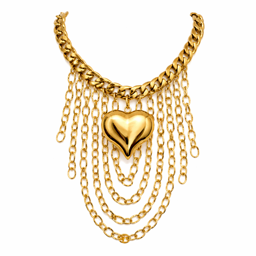 Gargantilla Corazón Ionic Cascada de Cadenas | Plateado y Dorado