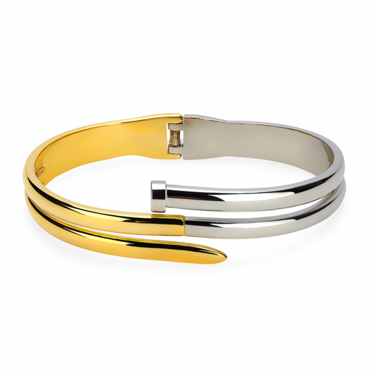 Brazalete elegante plateado y dorado en acero inoxidable