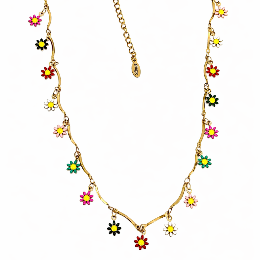 collar de acero inoxidable con flores multicolor de sfinge