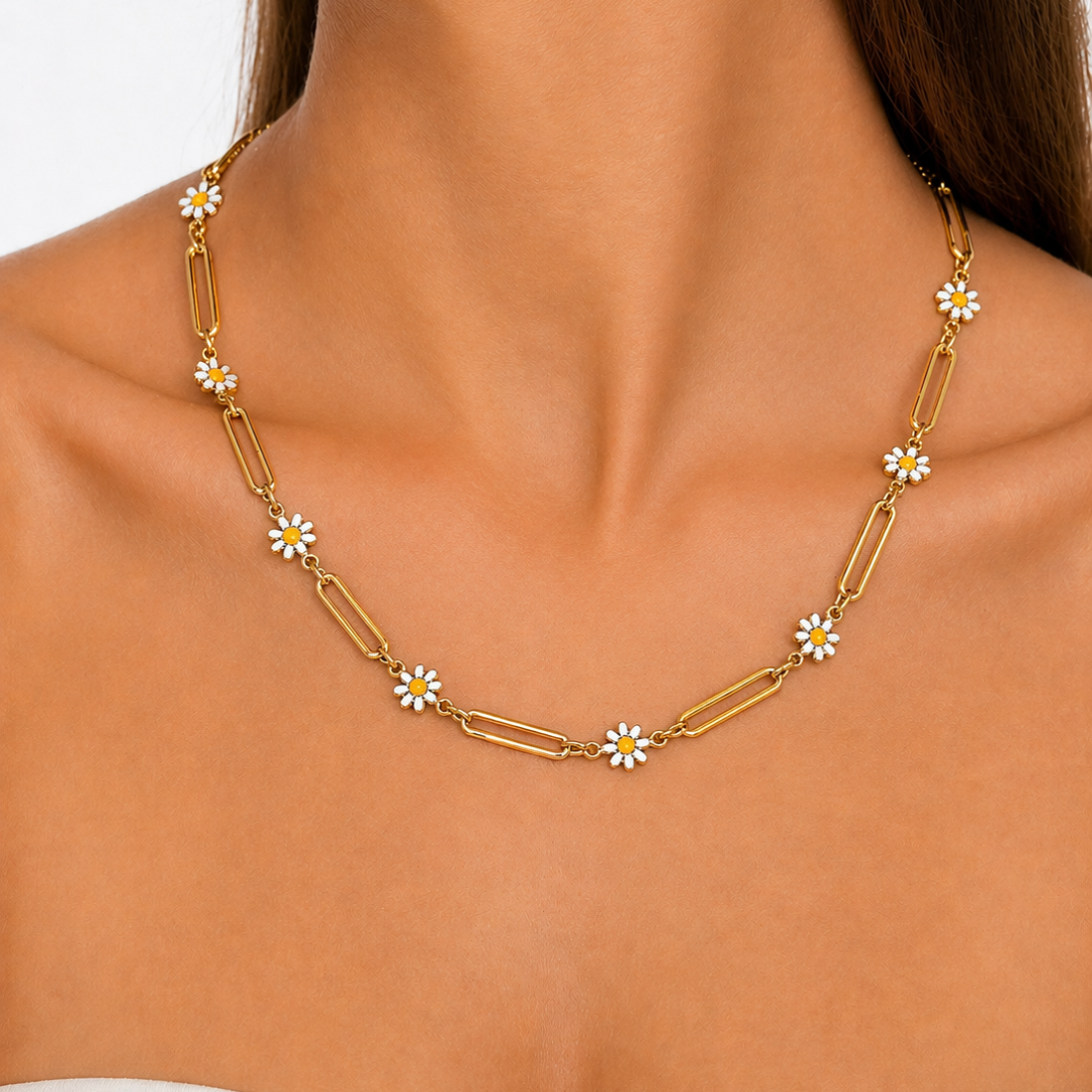 collar floral margaritas acero inoxidable dorado sfinge