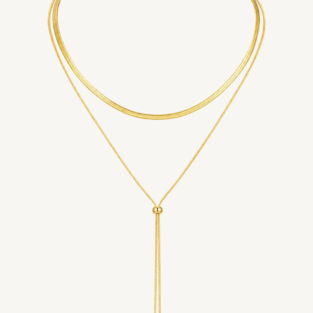 Gargantilla doble con caída larga regulable, collar en acero inoxidable de sfinge
