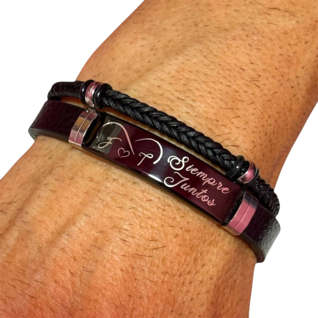 pulsera personalizada con fecha o nombre de acero y cuero
