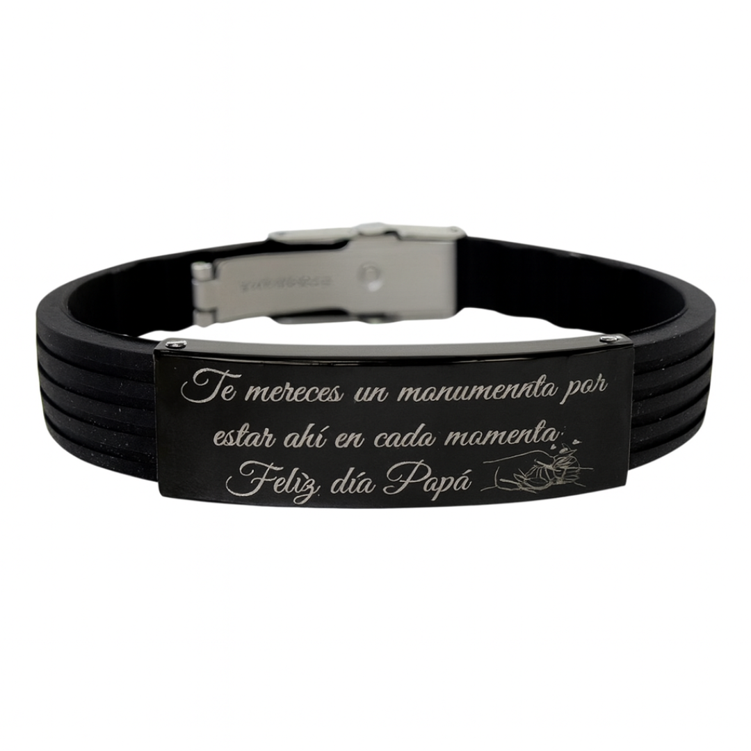 pulsera caucho y acero grabada con frase