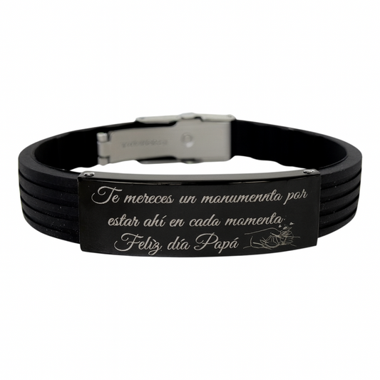 pulsera caucho y acero grabada con frase