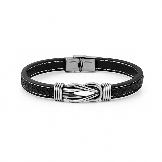 Pulsera Nudo del Amor en Cuero y Acero – Símbolo de Unión Eterna