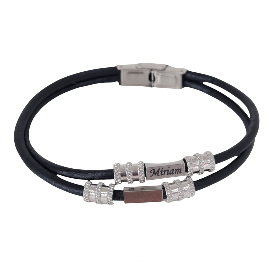 Pulsera cuero y acero con abalorios personalizables