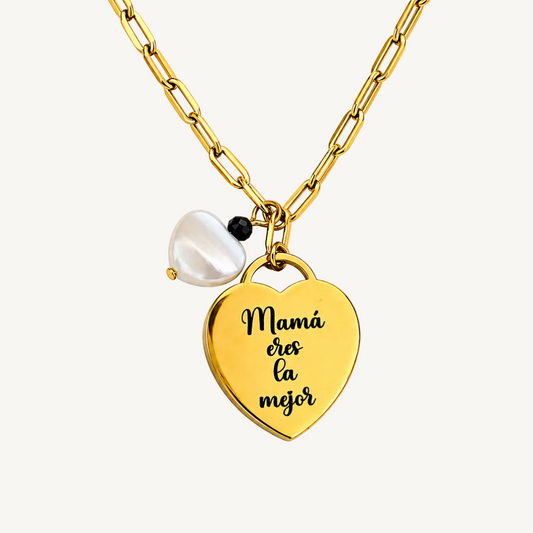 Gargantilla corazón mamá dorada personalizable con nácar