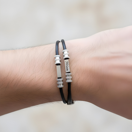 Pulsera cuero y acero personalizada