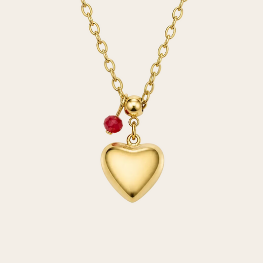 Gargantilla dorada corazón abombado con cristal checo personalizable en acero inoxidable