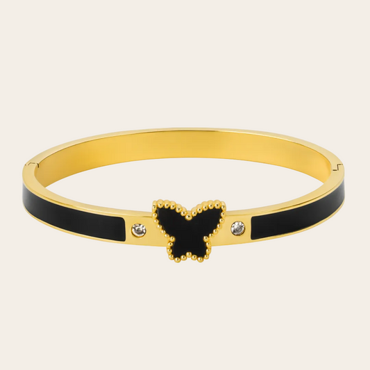 Brazalete de acero dorado con mariposa – Disponible en varios colores
