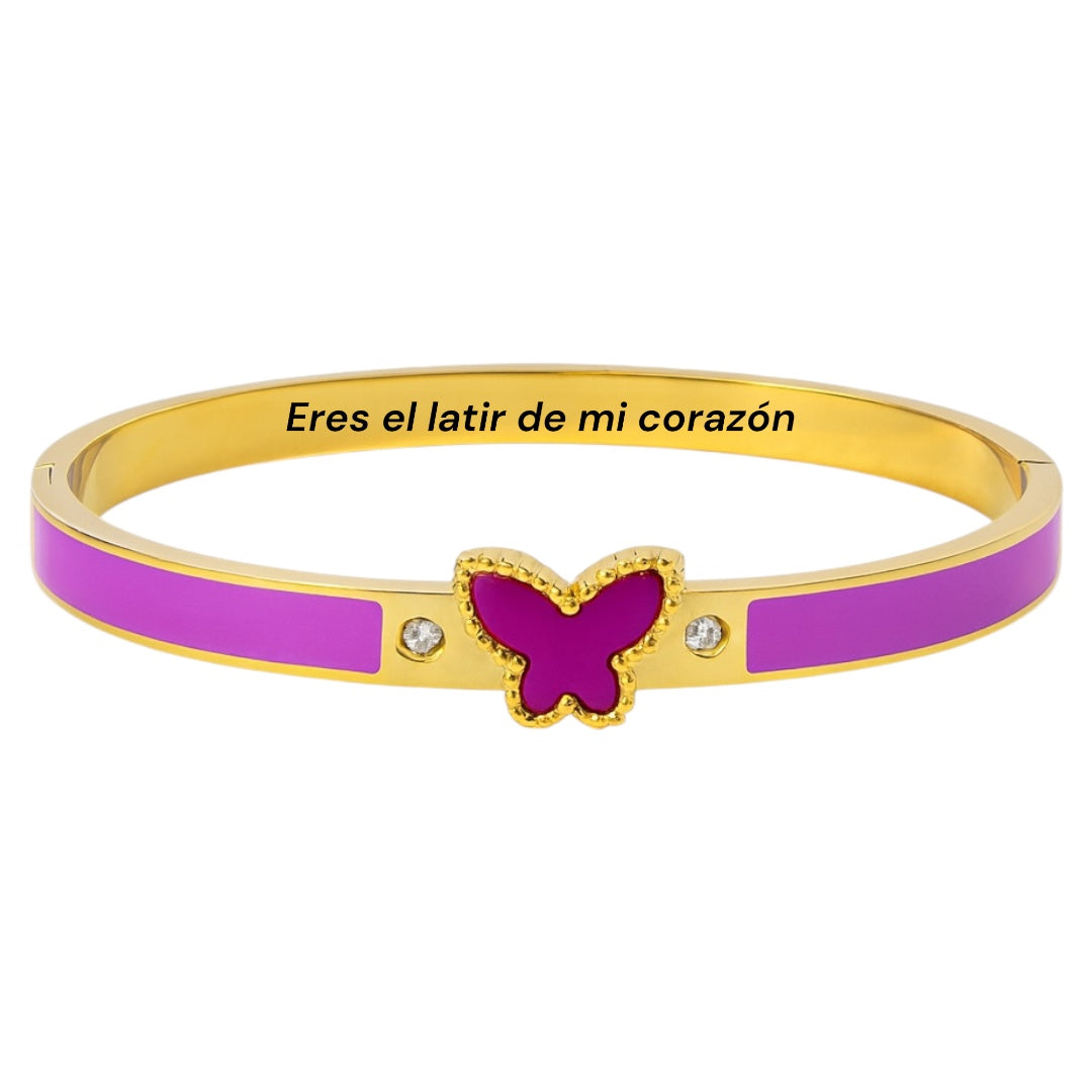 Brazalete de acero dorado con mariposa – Disponible en varios colores