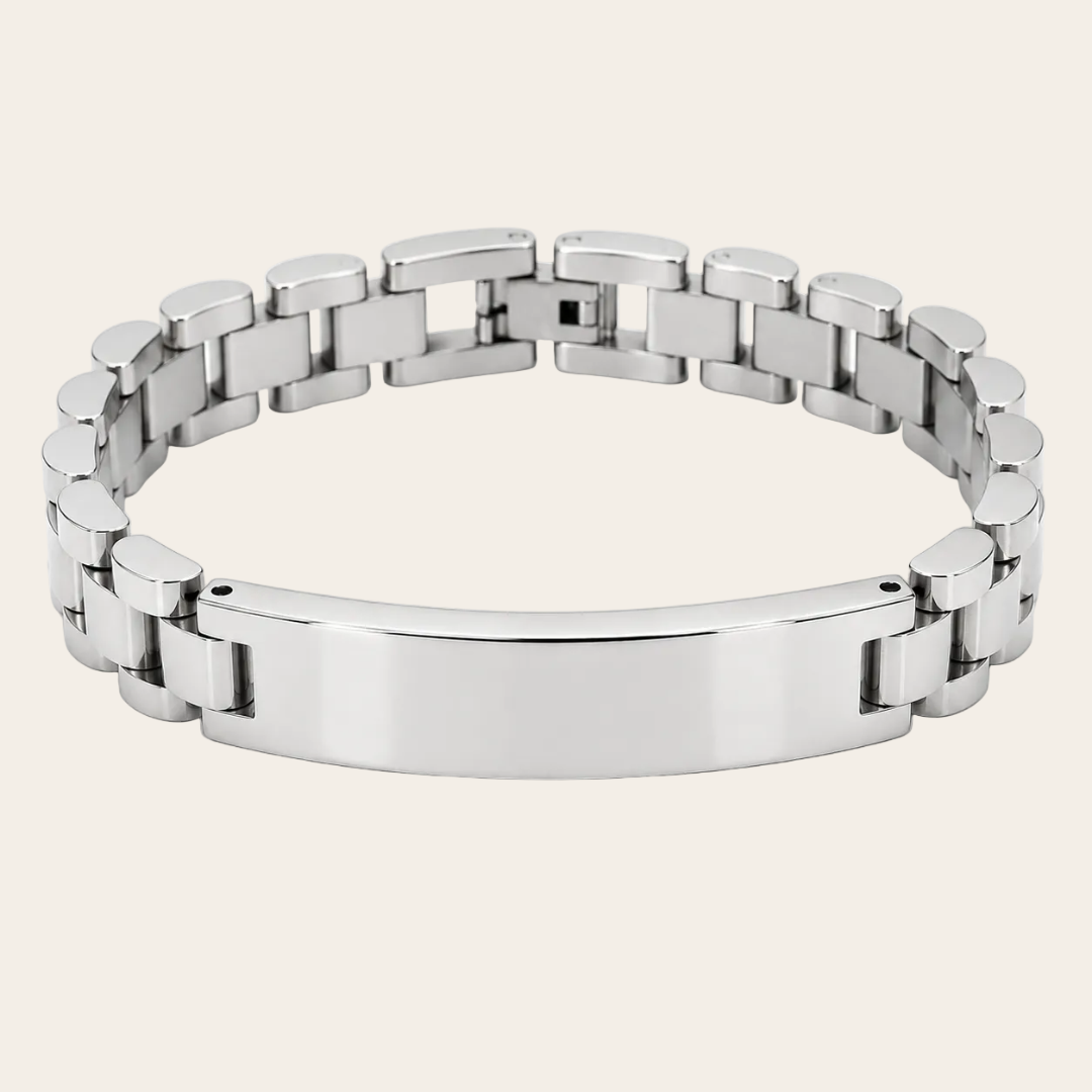 Detalle de pulsera personalizable en acero plateado de Sfinge
