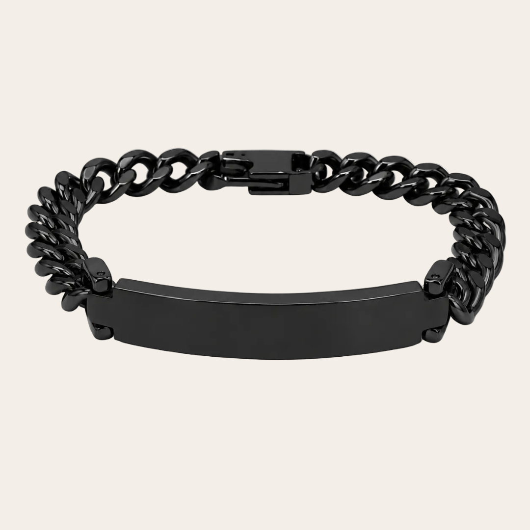 Pulsera hombre negra personalizable con placa y cierre premium Sfinge