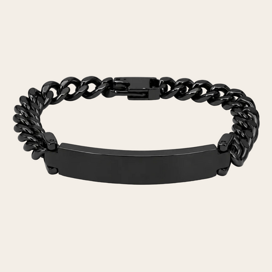Pulsera hombre negra personalizable con placa y cierre premium Sfinge