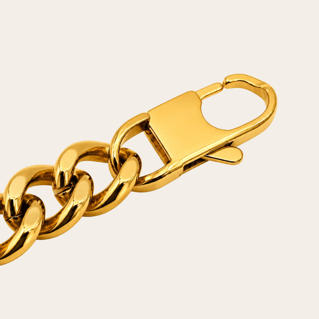 Pulsera de hombre personalizada Sfinge en acero dorado con placa para grabado y cierre premium