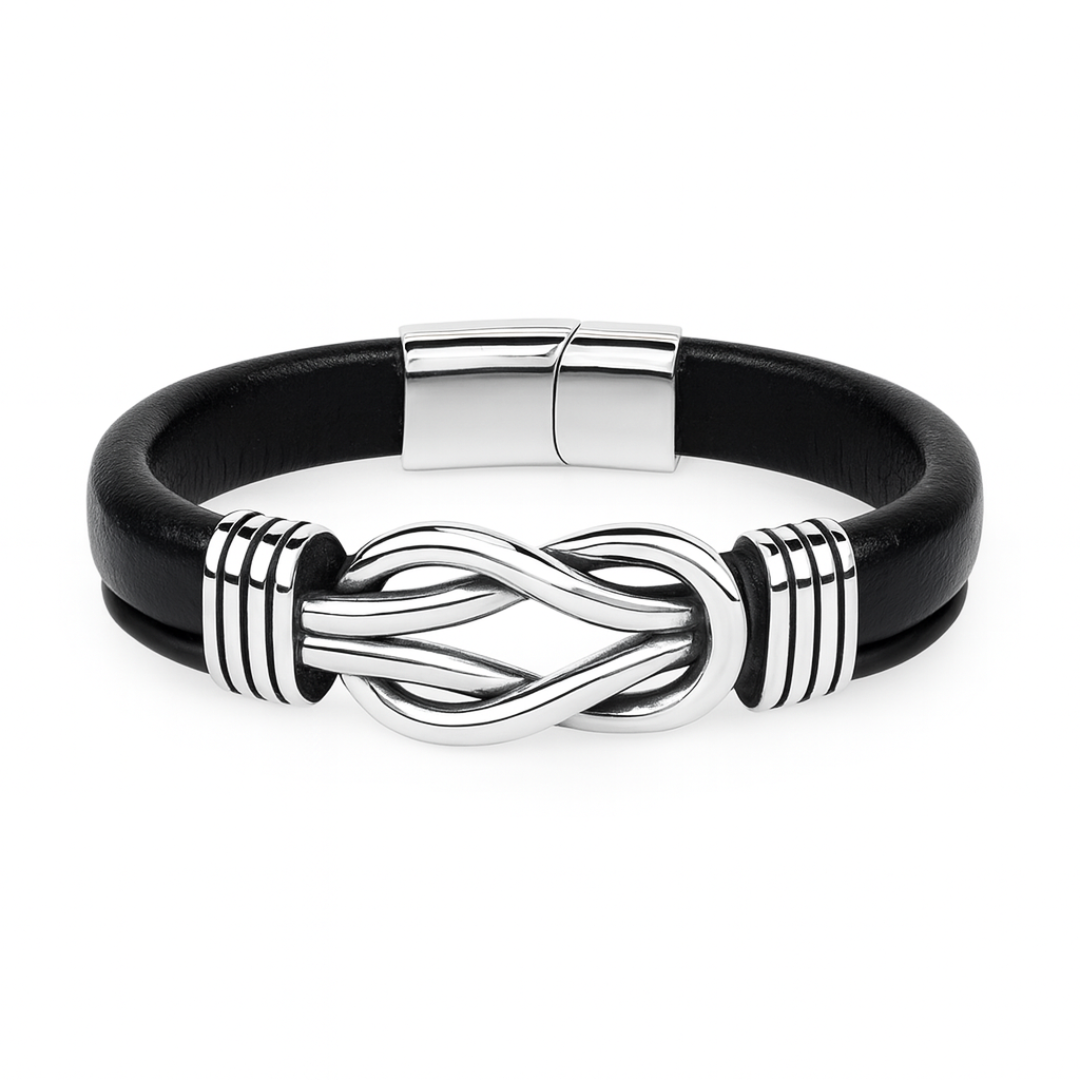 pulsera de hobre nudo del amor cuero y acero