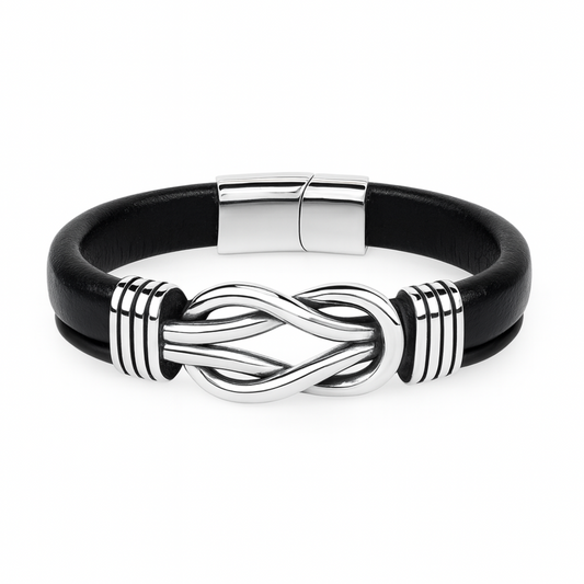 pulsera de hobre nudo del amor cuero y acero