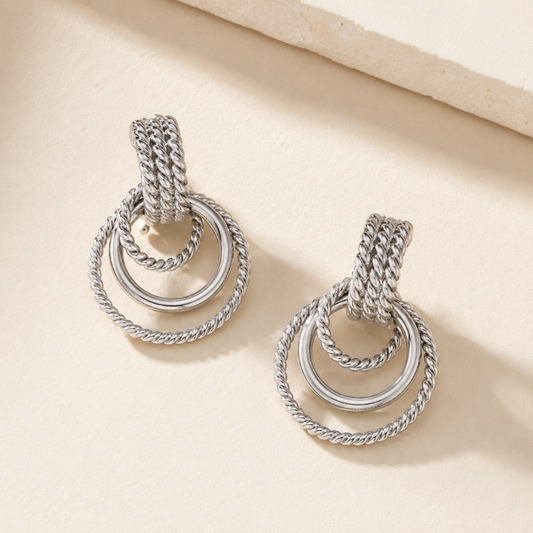 Pendientes aros dobles texturizados elegantes en acero inoxidable sfinge