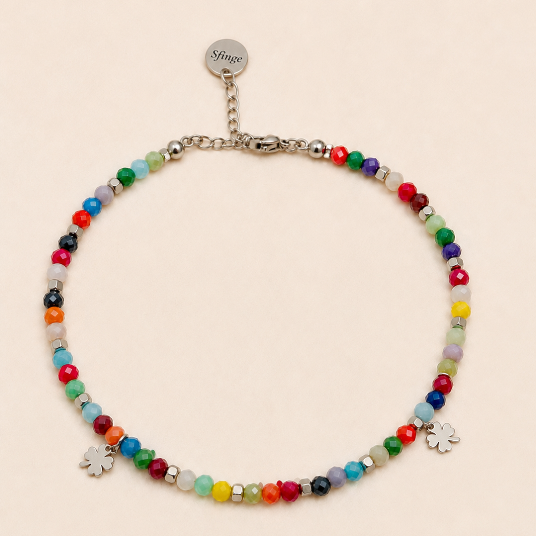 Tobillera multicolor de cristal checo en acero inoxidable Sfinge Joyas
