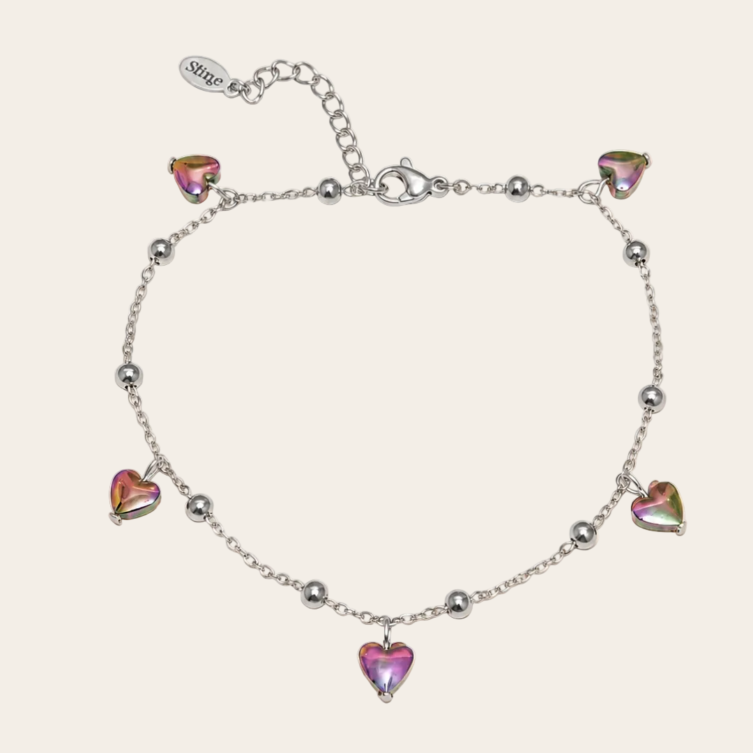 Tobillera dorada de acero  y corazones de hematita de Sfinge