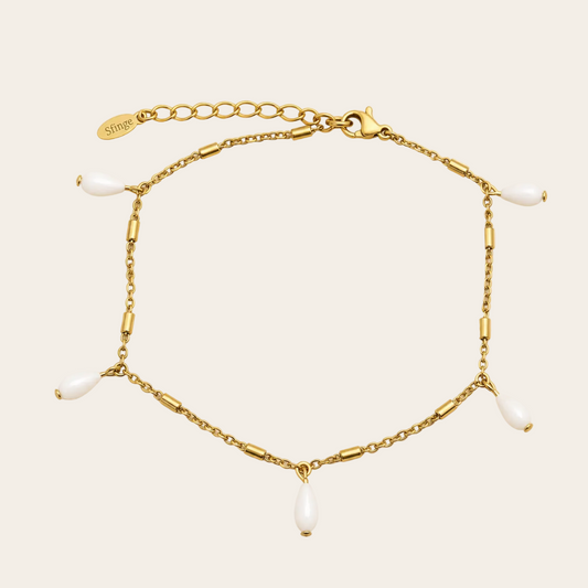 Tobillera de acero con gotas de nácar, disponible en plateado y baño de oro, Sfinge Joyas