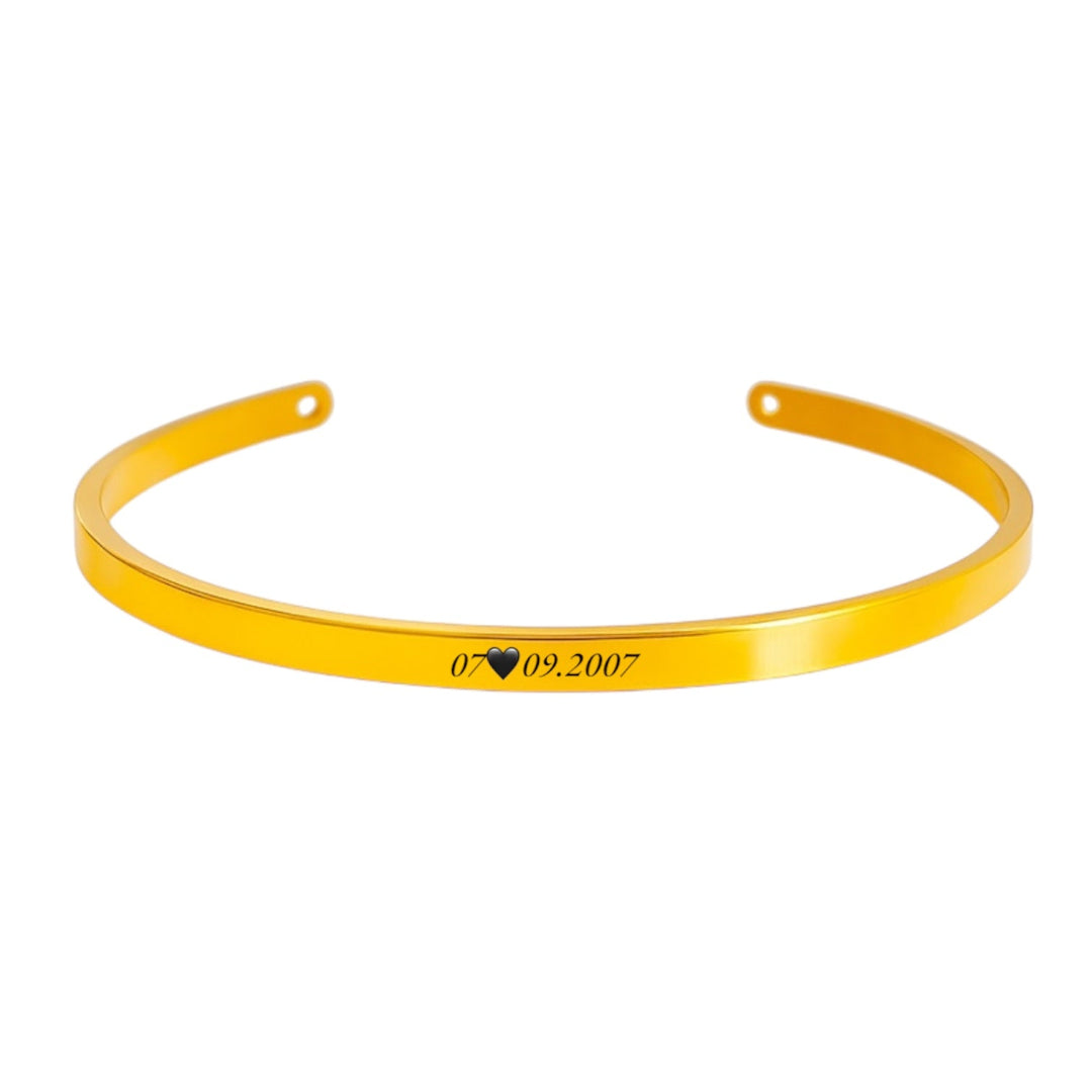Brazalete dorado personalizado de acero inoxidable 4 mm con grabado