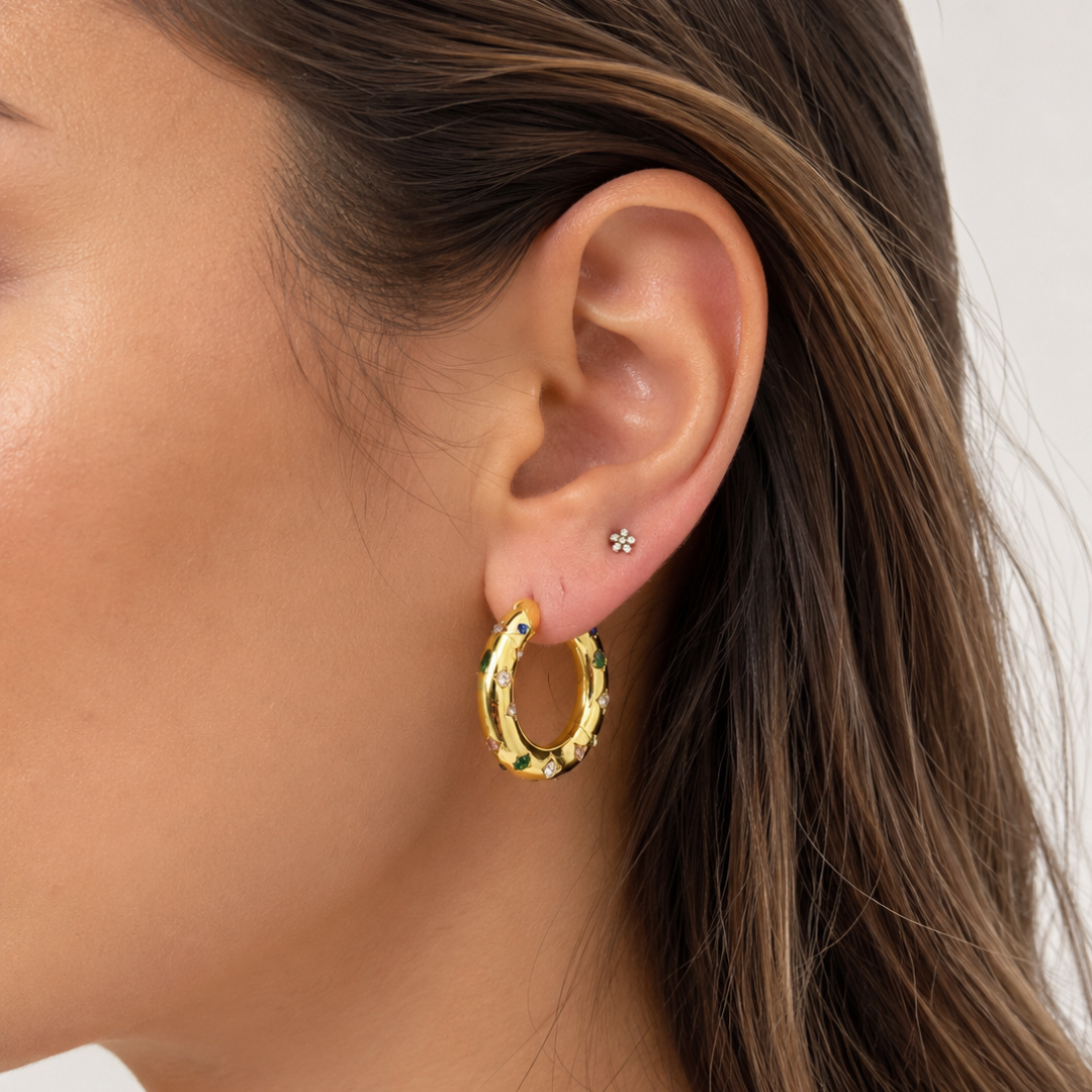 Aros multicolor de acero inoxidable de Sfinge joyas disponibles en plateado y dorado con baño de oro