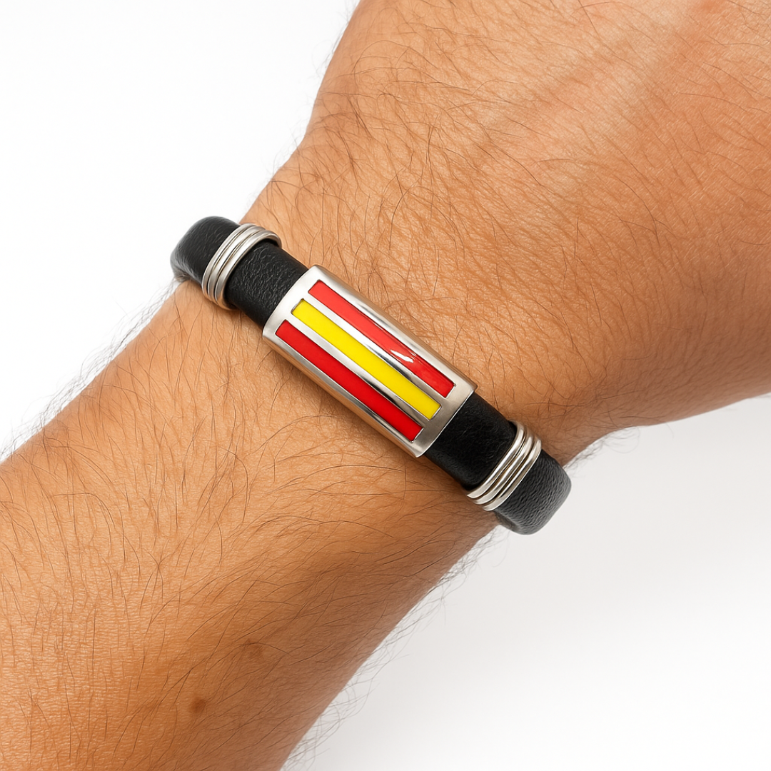 Pulsera de piel y acero con bandera de España – Sfinge