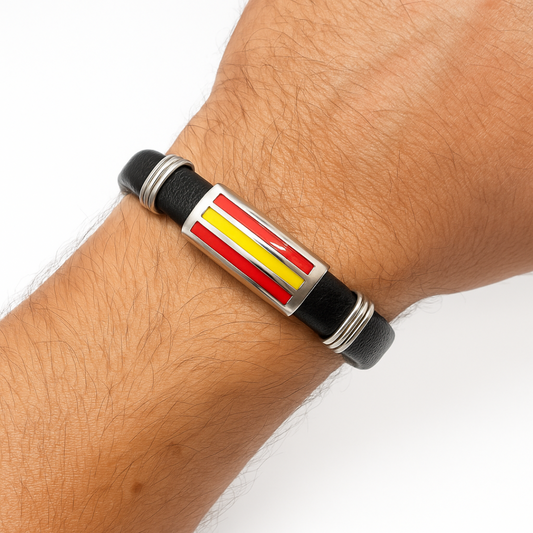 Pulsera de piel y acero con bandera de España – Sfinge