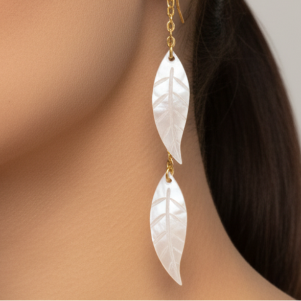 Pendientes Hoja Blancos Largos – Diseño Natural y Ligero | Sfinge