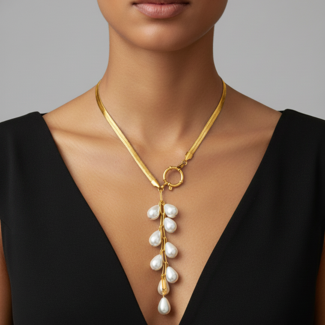 Gargantilla Cascada de Nácar Natural – Acero Dorado o Plateado | Elegancia Sfinge