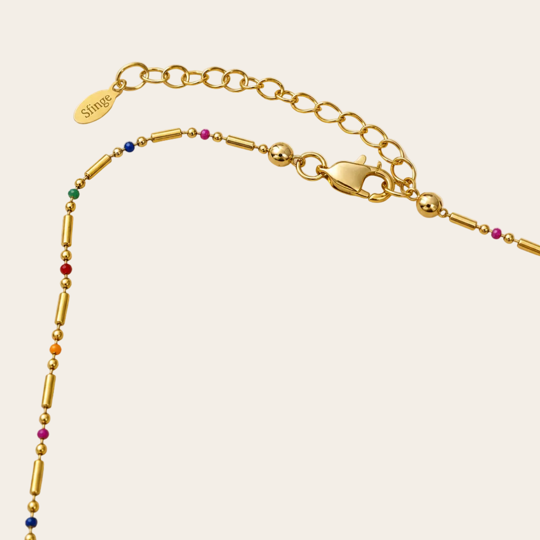 Collar de libélula dorada con cadena de colores Sfinge