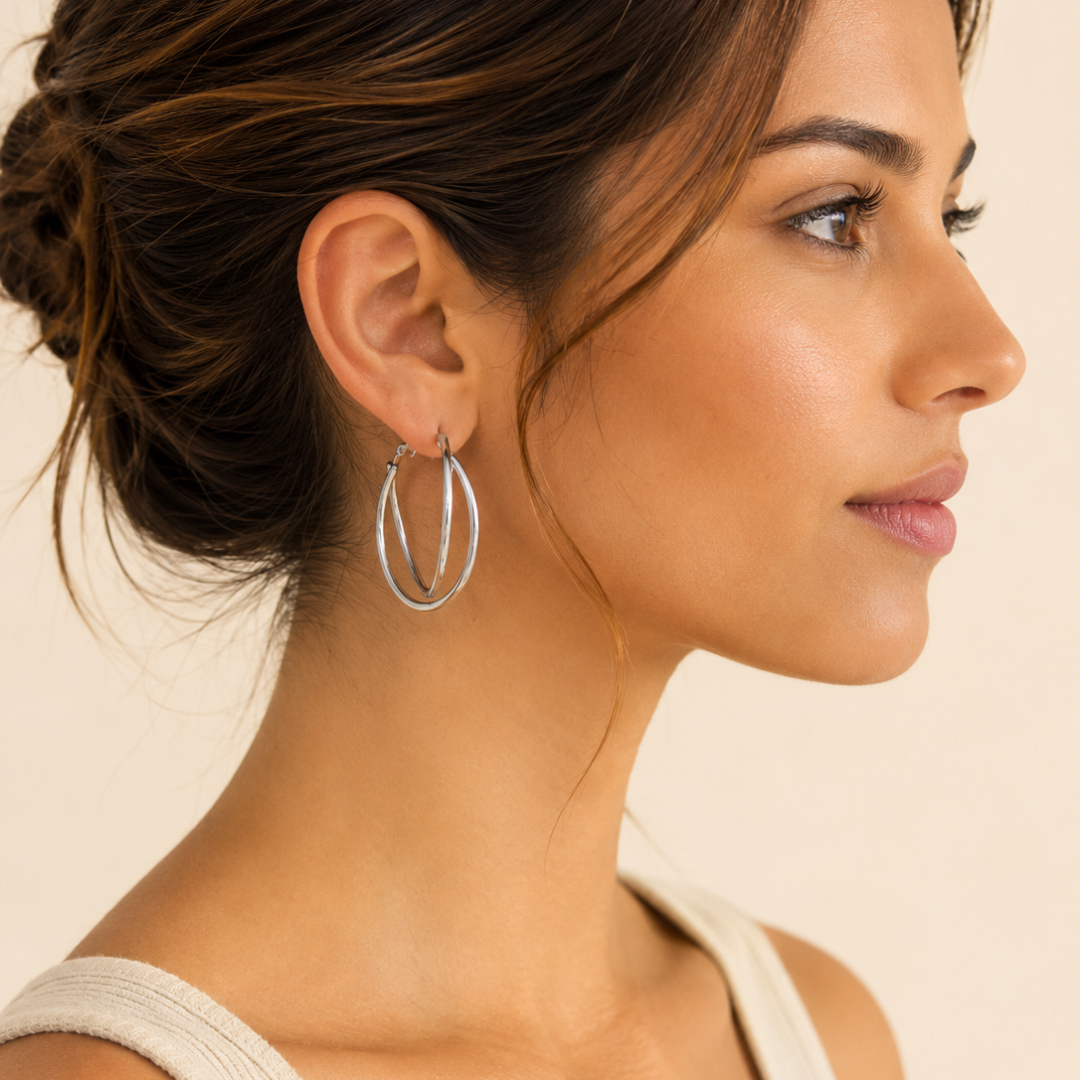 pendientes aro doble de acero inoxidable sfinge