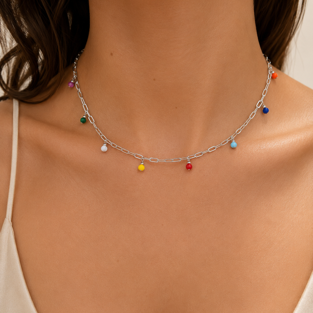 Gargantilla de acero con cristales checos de colores, pieza única