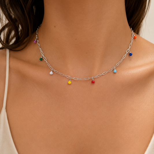 Gargantilla de acero con cristales checos de colores, pieza única
