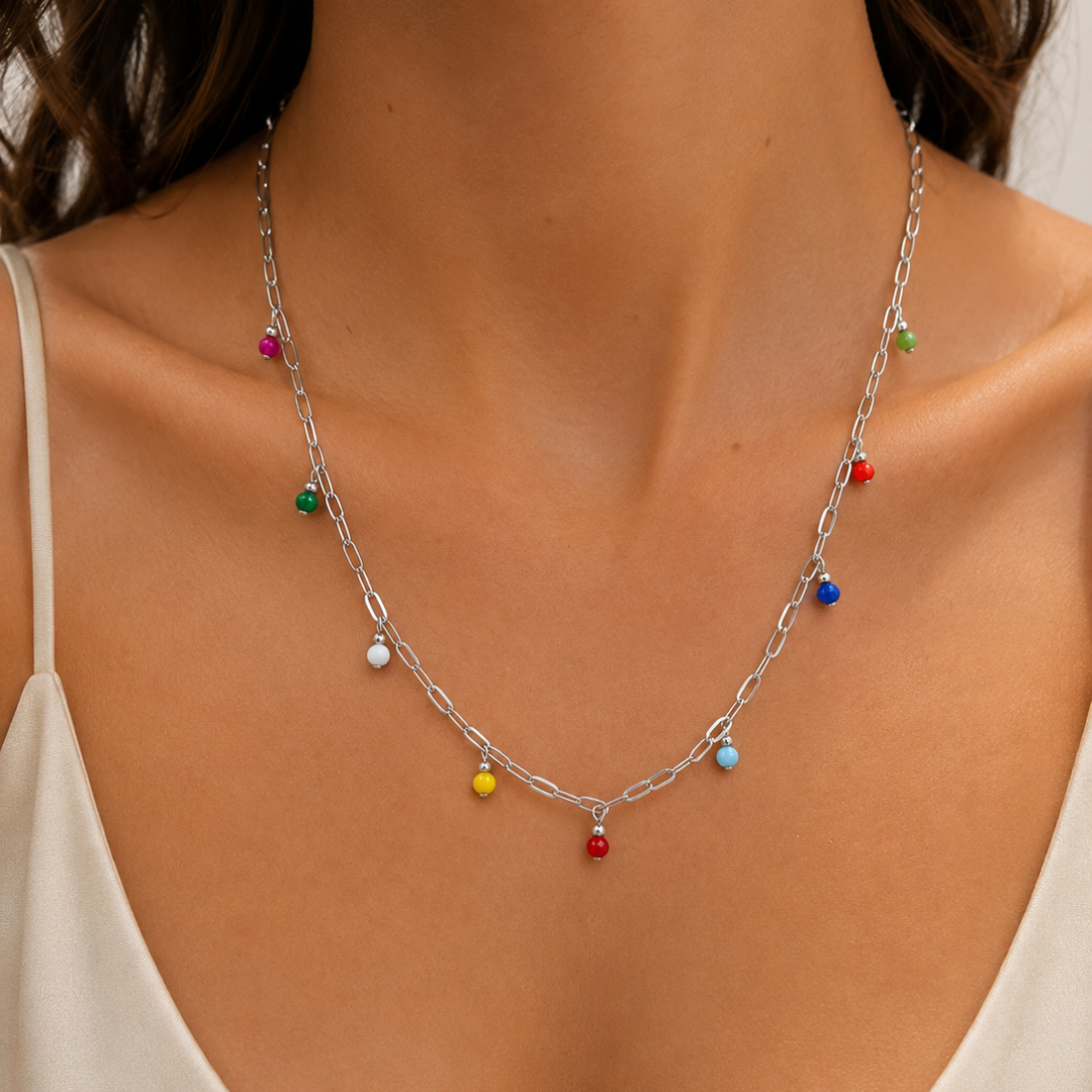 Gargantilla de acero con cristales checos de colores, pieza única sfinge