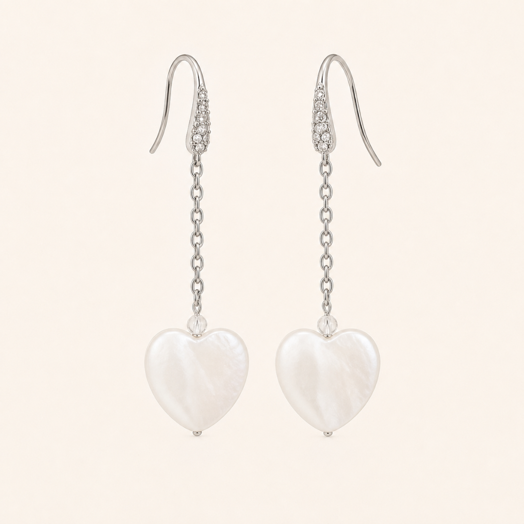 Pendientes corazón de nácar de mar en acero plateado sfinge