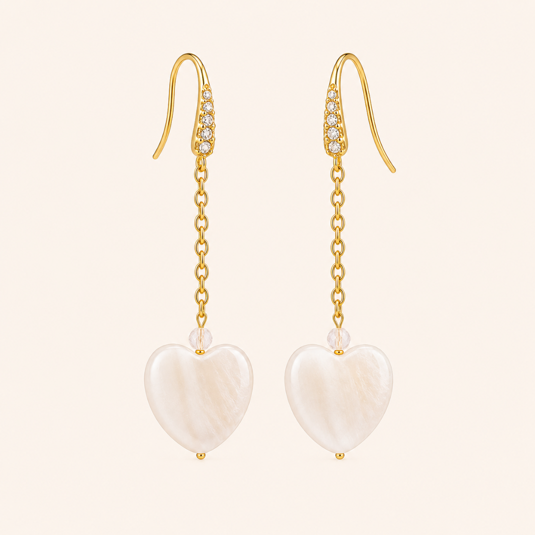 Pendientes corazón de nácar de mar en acero plateado dorado