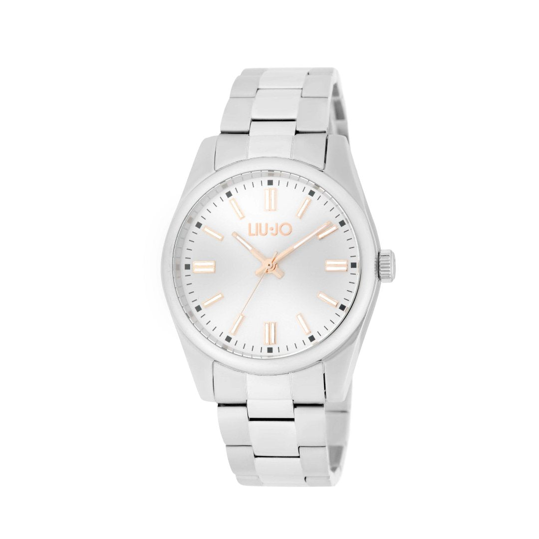 Reloj Liu Jo minimalista para hombre en acero inoxidable con esfera plateada y detalles en oro rosa