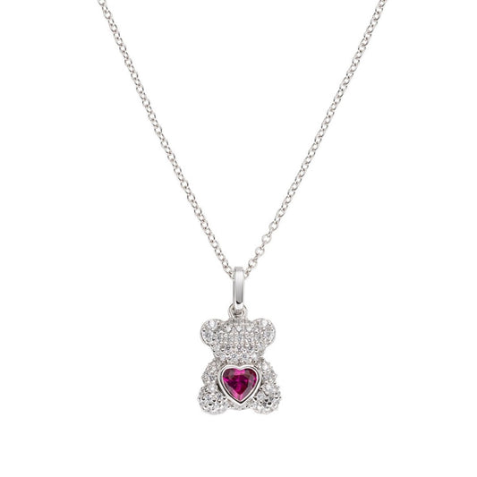Collar oso de plata con corazón rojo y circonitas – Regalo de Navidad