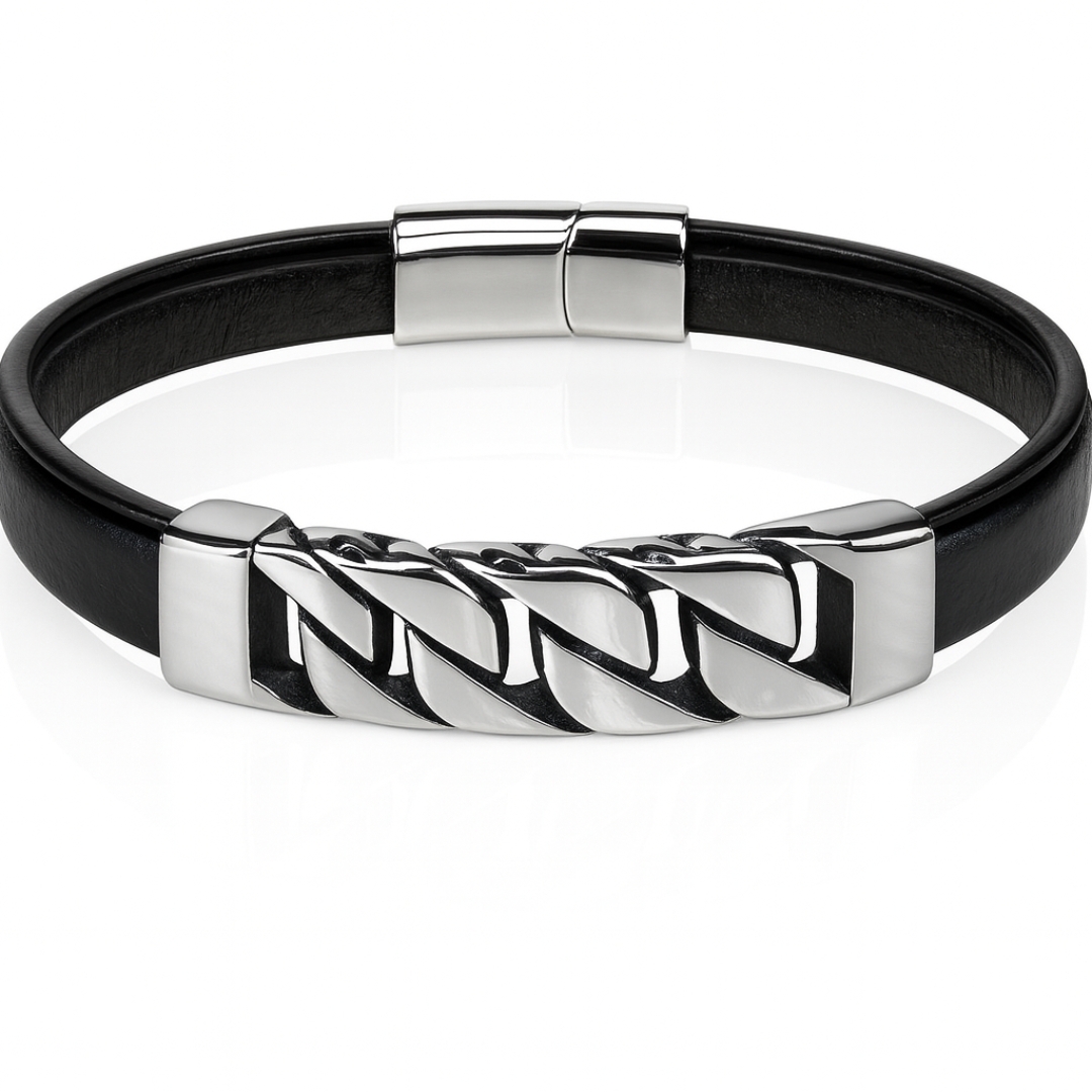 Pulsera hombre de cuero y acero