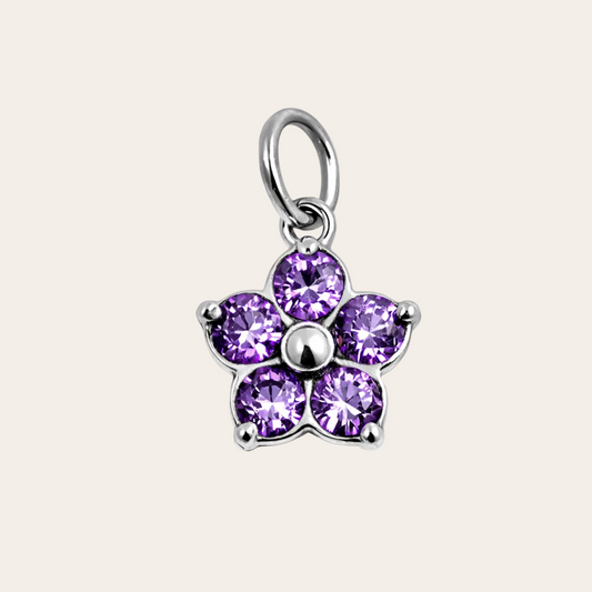 Charm flor violeta de la colección Sfinge Infinity con circonitas