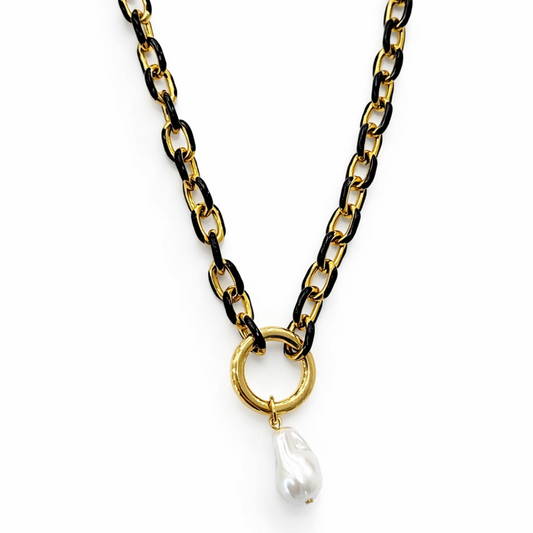 Collar eslabón esmaltado negro dorado colección Sfinge Infinity