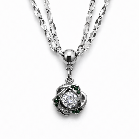 Gargantilla acero con circonita central y detalles verdes diseño elegante Sfinge