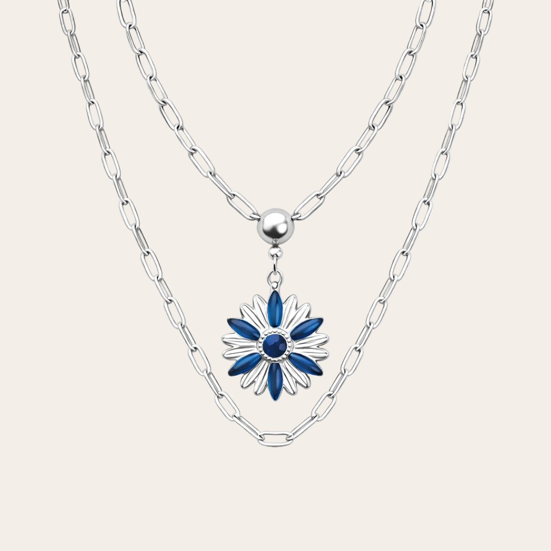 Gargantilla doble con colgante flor azul en acero inoxidable Sfinge