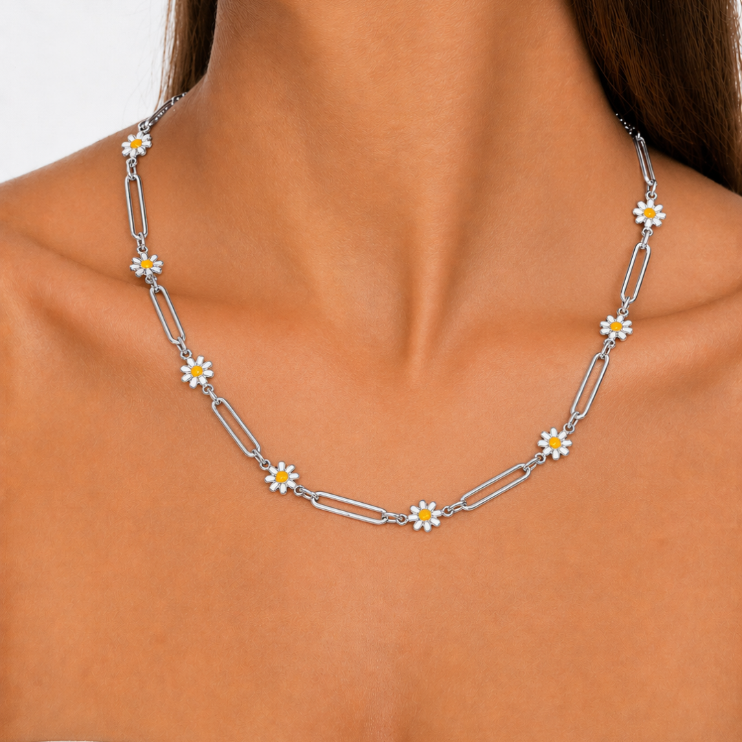 collar floral margaritas acero inoxidable plateado sfinge