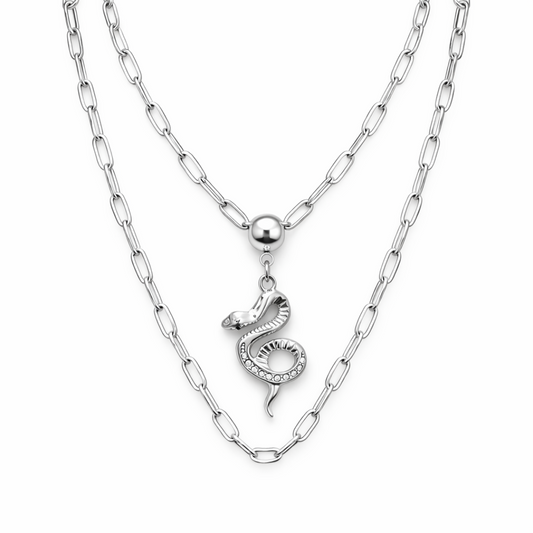 Gargantilla doble con colgante de serpiente en acero inoxidable Sfinge