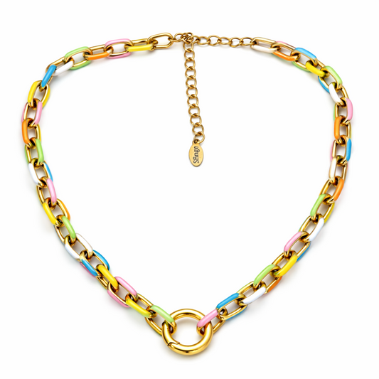 collar de acero dorado esmaltado multicolor de la coleccion sfinge infinity