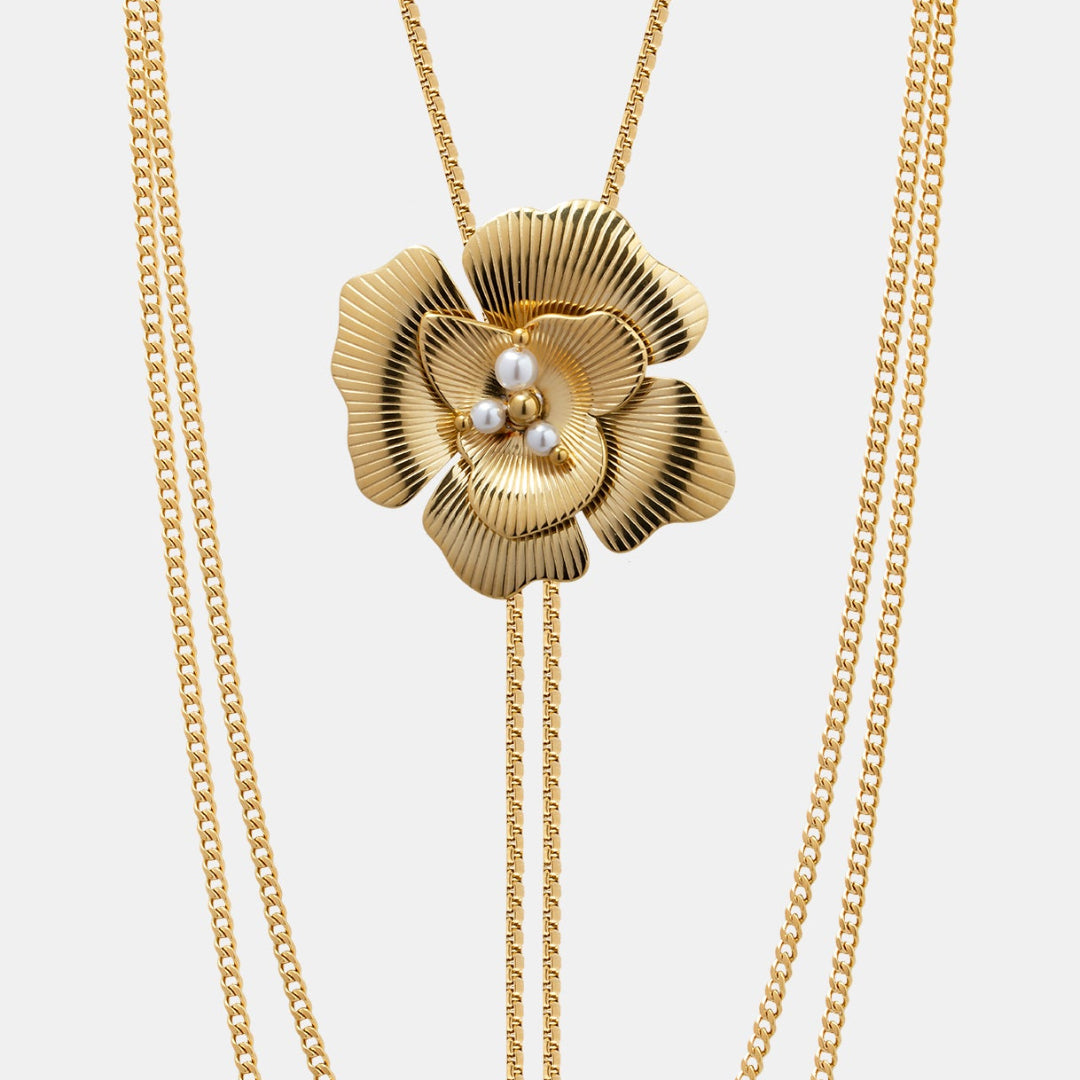 Collar largo dorado Liu Jo con flor central y microperlas