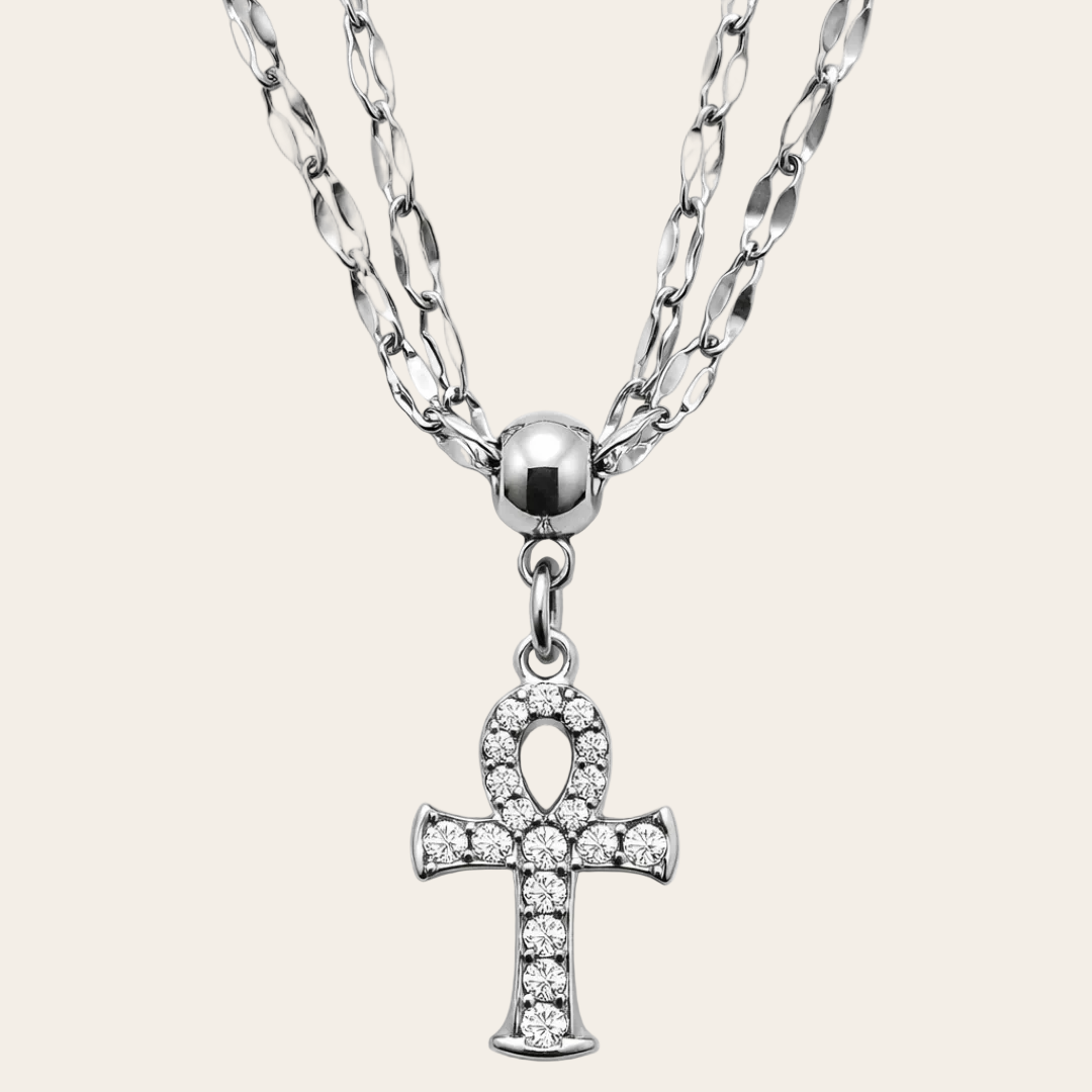 gargantilla de acero cruz de la vida de sfinge joyas